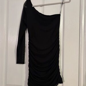 Hollister Black Asymmetrical Ruched Bodycon Dress